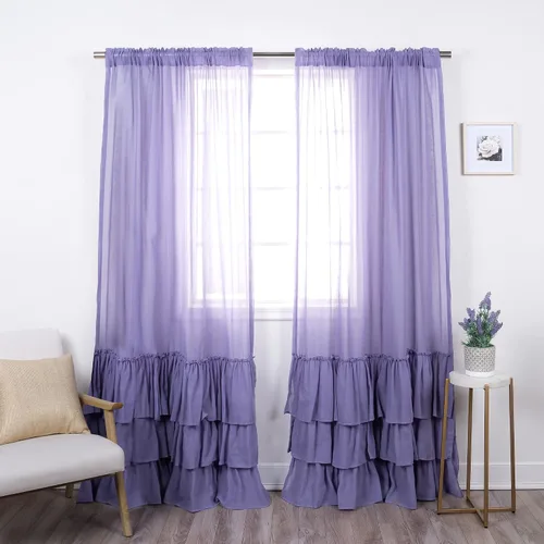 Vista 15 de Best Home Fashion Juego de 2 cortinas superpuestas de lino sintético de tul transparente con bolsillo para barra, filtro de luz, para sala de estar