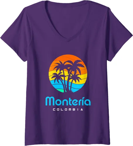 Vista 5 de Camiseta Montería Colombia con cuello en V para mujer, Negro