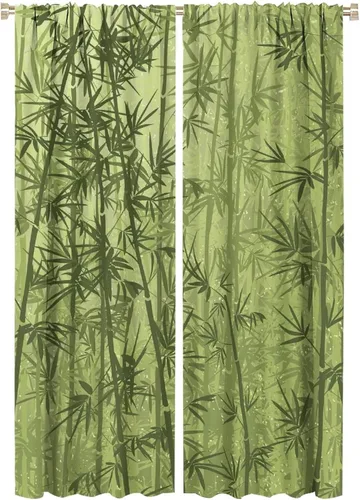 Vista 64 de Cortinas con estampado de bambú, tallos y hojas de bambú, temática oriental natural, oscurecimiento de habitación, ventana, ventana, cortina
