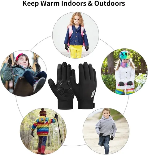 Vista 3 de Guantes de invierno para pantalla táctil para niños guantes deportivos impermeables para clima frío cálido para niños y niñas de 4 a 12 años