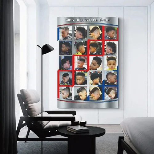 Vista 3 de Póster de peluquería para decoración de pared, peinados infantiles, estilos de cabello modernos para niños, pinturas artísticas de pared, lienzo