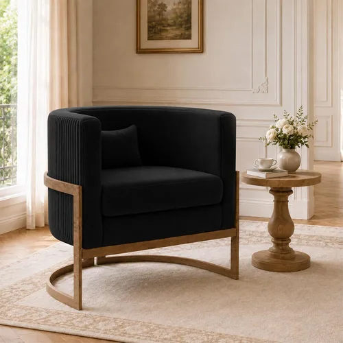 Vista 14 de Silla Decorativa de Terciopelo Dorado Silla Moderna de Barril Sillas Tapizadas con Brazos para Dormitorio, Sala de Estar, Sofá, Sillas de Club