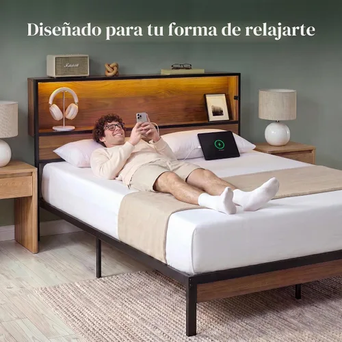 Vista 11 de Zinus Kai - Base de cama de plataforma, cabecero de dos niveles para almacenamiento que ahorra espacio, luces LED RGB con ajuste de estado de ánimo