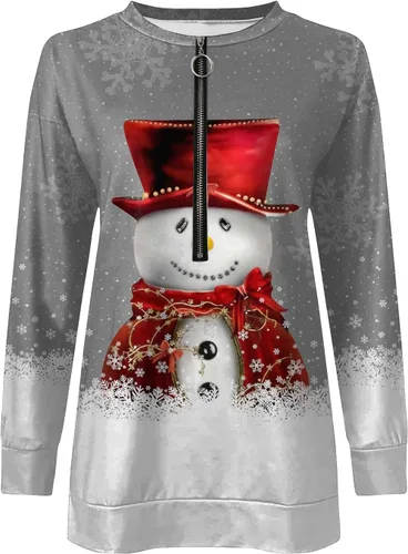 Vista 4 de Sudaderas con media cremallera para mujer, de gran tamaño, de manga larga, con gráfico navideño, con cremallera de un cuarto, suéter de otoño e