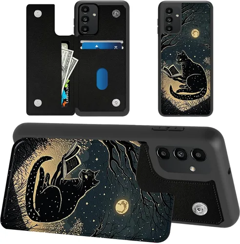 Vista 21 de Funda tipo cartera para Samsung Galaxy A14 5G con tarjetero y bloqueo RFID, piel sintética suave, función atril, cierre magnético, funda delgada