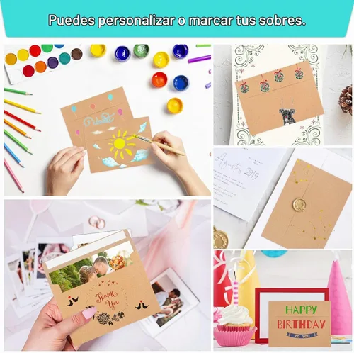 Vista 5 de 90 paquetes de sobres 3.5x5 para invitaciones, sobres de invitación A1, sobres de papel kraft marrones, sobres pequeños RSVP para bodas, fotos
