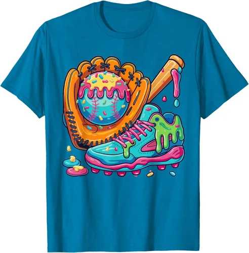 Vista 5 de Ice Cream Drip Baseball Stuff Baseball Drip For Boys Youth T-Shirt, Negro -, Pequeña