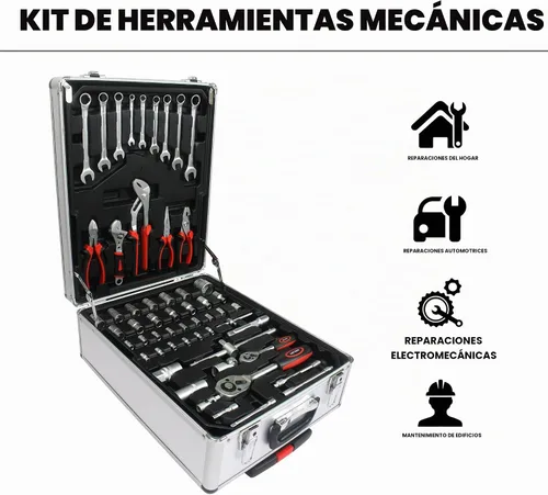 Vista 4 de Caja de herramientas con 889pcs herramientas,Juego de herramientas para el hogar con caja de aluminio de la carretilla, kit de herramientas