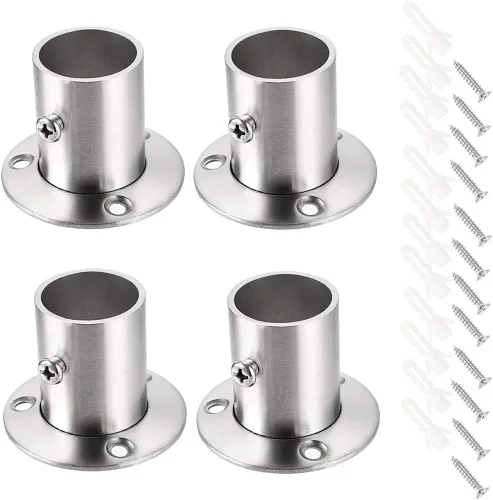 Vista 8 de OwnMy Paquete de 4 soportes de barra de acero inoxidable, soporte de tubo de montaje en pared con tornillos para armario, armario, barra de cortina