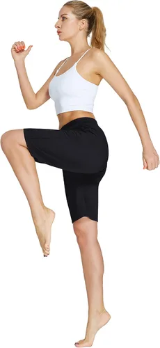 Vista 5 de EZRUN - Bermudas para mujer, para entrenar en el gimnasio, pantalones cortos veraniegos de algodón con bolsillos profundos para mujer