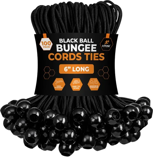 Vista 9 de Xpose Safety Cuerdas elásticas de bolas de 6 pulgadas, paquete de 10 cuerdas elásticas resistentes de colores surtidos en blanco y negro con lazos