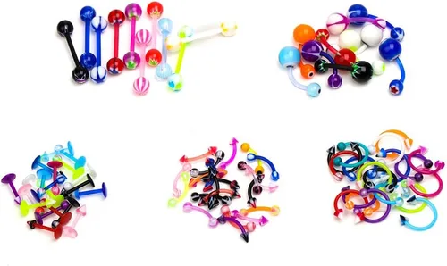 Vista 2 de CrazyPiercing Venta al por mayor 80 Flexible Lip Lengua Ceja Bar Anillos Barbell Piercing Body Jewelry Multicolor