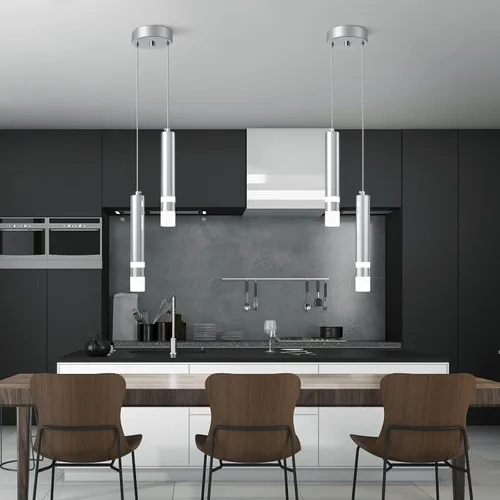 Vista 3 de Lámpara colgante moderna para cocina, lámpara LED regulable, cromada, mini iluminación colgante para isla de cocina, dormitorio, mesita de noche
