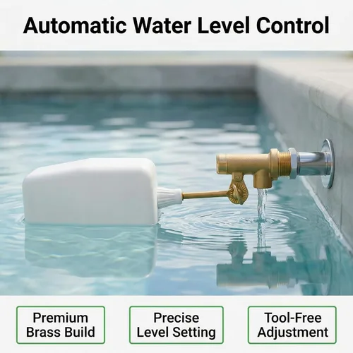 Vista 5 de Válvula de flotador de agua de 3/8 pulgadas, con brazo ajustable de latón, llenado automático y válvula de control de nivel de agua, para onds