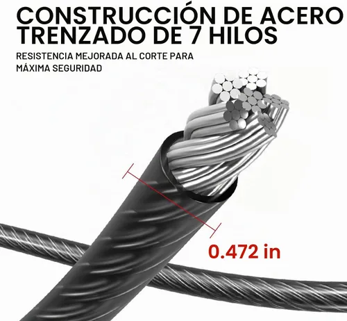 Vista 4 de Venzio Cable de bloqueo de bicicleta resistente de 7 pies y 0.472 in (1/2 pulgada) con bucles, cable de bloqueo de acero de seguridad, cadena