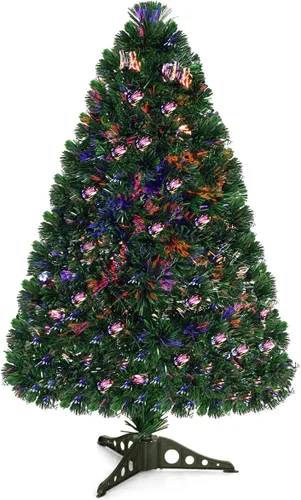 Vista 12 de Goplus Árbol de Navidad artificial de fibra óptica preiluminado de 3 pies, con luces LED multicolor y copos de nieve (3 pies)