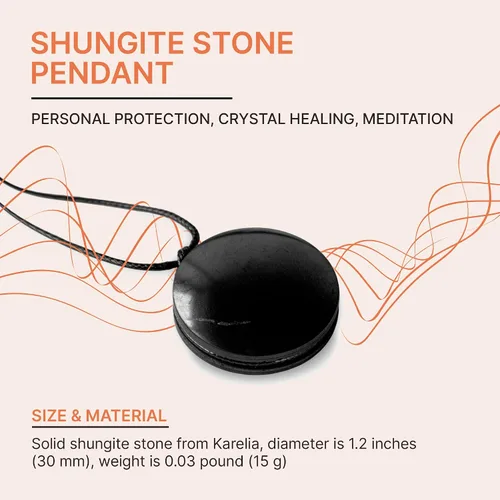 Vista 2 de Karelian Heritage Collar de piedra Shungite Amuleto redondo con colgante de shungita Auténtica joyería de shungita Escudo de collar de protección