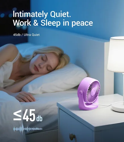 Vista 3 de Diveblues TurboBreeze - Ventilador de escritorio USB, mini ventilador de escritorio ultra silencioso, viento potente, pantalla LED, 5 velocidades
