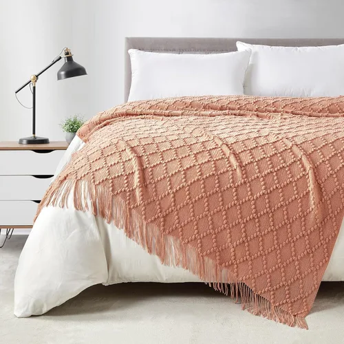 Vista 70 de Bourina Manta de punto decorativa con textura, unicolor y suave, para sofá, 50 x 60 pulgadas, almendra Knitted Throw Blanket 50x60 Inches, Soft