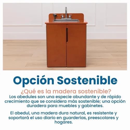 Vista 8 de ECR4Kids Fregadero de cocina para niños, de madera, nogal oscuro