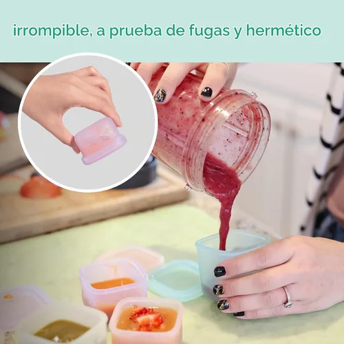 Vista 2 de Olababy Contenedores de Almacenamiento de Silicona Clear Sense 4 piezas para Alimentos de Bebé, Snacks, Fórmula, Puré, Salsa y Más Sin Micro Azul