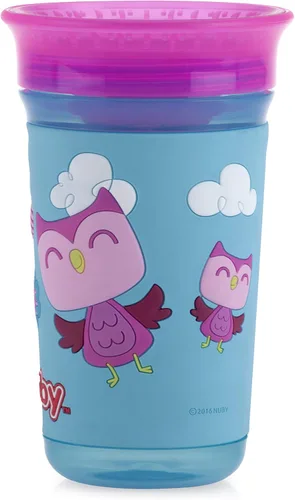 Vista 13 de Nuby 360 Degree Easy Sip 3D Grip Wonder Cup con funda de silicona impresa, morado, mariposa, 10 onzas