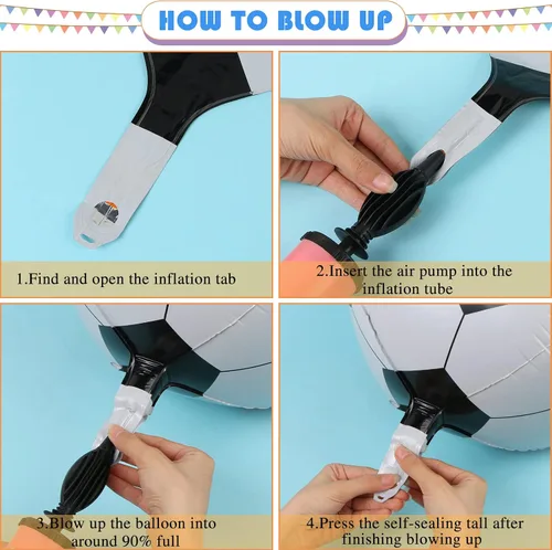 Vista 7 de 6 globos de fútbol, 3 globos de papel de aluminio con forma de estrella puntiaguda para decoraciones de fiesta de fútbol, globos de Mylar de fútbol