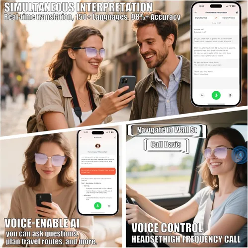 Vista 6 de Gafas Inteligentes para Mujeres IPX7 Impermeables Gafas AI con Traductor 150+ Idiomas Gafas Bluetooth con Altavoz, Auriculares de Oído Abierto