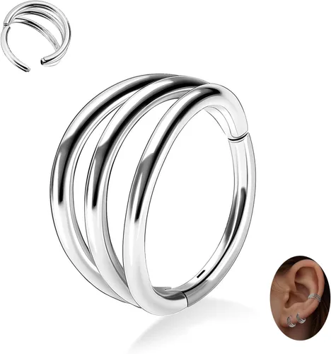 Vista 9 de Triple Nose Ring Hoop Conch Piercing Jewelry Helix Cartilage Earring