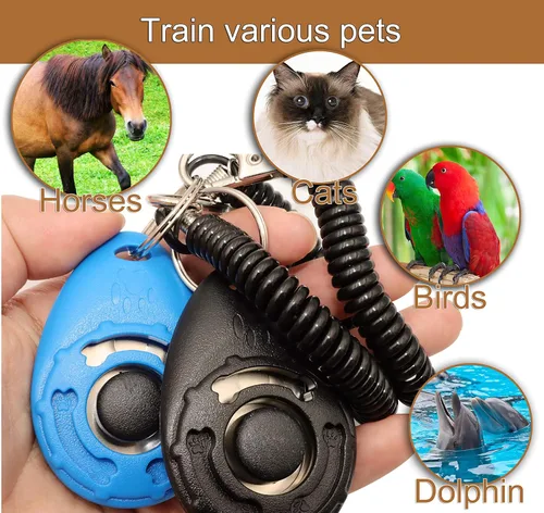 Vista 4 de Chadou Clicker de entrenamiento de mascotas para perro, clickers con correa de muñeca para gato, pájaro, cachorro, paquete de 2