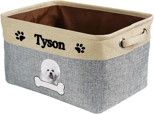 Vista 22 de Cesta de almacenamiento decorativa personalizada para cachorros, caja de juguetes rectangular de tela con 2 asas para organizar armario, garaje Azul