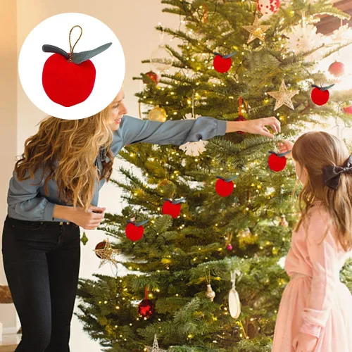 Vista 5 de WEBEEDY 36 piezas de adornos colgantes para árbol de Navidad pequeños y rojos sin manzanas para árbol de Navidad, manzanas, accesorios de fotos