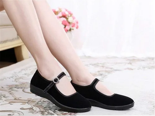 Vista 5 de missfiona Zapatos planos de algodón negro Mary Jane Dance Old Beijing para caminar para mujer