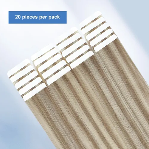 Vista 5 de Sixstarhair Extensiones de cabello con cinta adhesiva, color marrón claro, mezclado con rubio ceniza, sin costuras, lacio, 18 pulgadas, 1.76 onzas