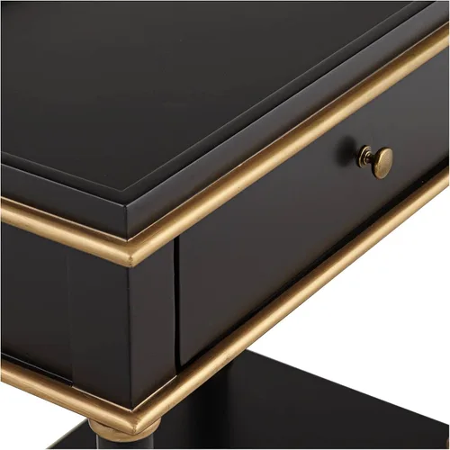 Vista 4 de 55 Downing Street Cason Modern Glam Luxe - Mesa auxiliar rectangular de madera de 15 x 24 pulgadas con cajón y estante, mango de borde dorado negro