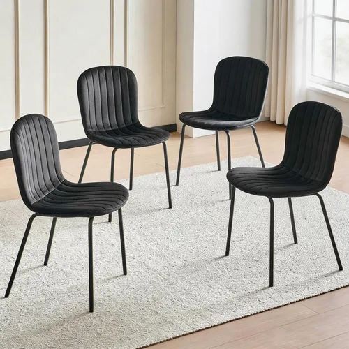 Vista 5 de Juego de 4 sillas de comedor de terciopelo, sillas de cocina modernas con patas de metal para sala, dormitorio, comedor, sillas negras para comedor