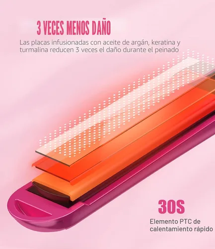 Vista 6 de Terviiix Plancha plana tipo lápiz (negro rosa) y mini plancha plana (rosa intenso)