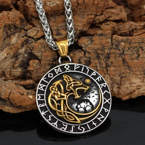 Vista 2 de GuoShuang Noridc - Collar vikingo de acero inoxidable para hombre, con bolsa de regalo de Valknut
