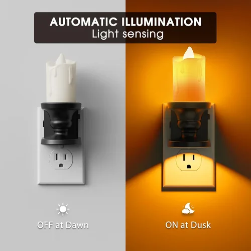 Vista 2 de Briignite Flameless Candle Night Light, Amber Night Lights, Dusk to Dawn