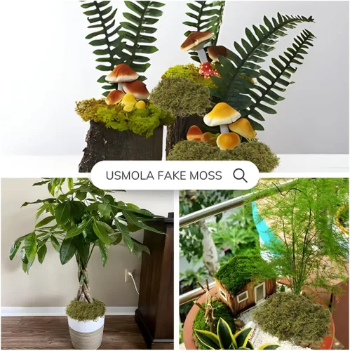 Vista 7 de USMOLA Musgo artificial para plantas de interior, musgo falso de 16 onzas para manualidades, centros de mesa decorativos, jardín de hadas