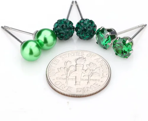 Vista 9 de JewelrieShop - Juego de aretes de tuerca de acero inoxidable con circonitas cúbicas y perlas de imitación, 3 pares de 0.236 in