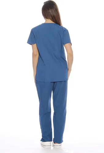 Vista 3 de Just Love - Conjunto de ropa quirúrgica de seis bolsillos, para mujer (cuello de pico y pantalón cargo)