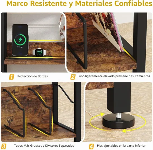 Vista 4 de Hosfais - Soporte para tocadiscos de 3 niveles, mesa de almacenamiento para discos de vinilo retro para sala de estar y dormitorio (marrón)