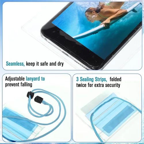 Vista 5 de Flutesan Paquete de 50 bolsas transparentes impermeables para teléfono, funda universal impermeable para teléfono, bolsa seca con cordón