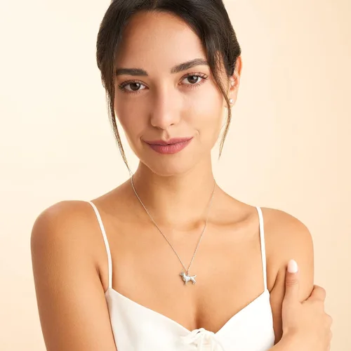 Vista 3 de SCAMPER & CO Necklace For Women and Girls - Rhodium Plated Sterling Silver Necklace With Dog or Cat Breed Pendant Rope Chain with Easy Closure