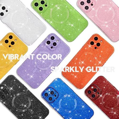 Vista 2 de oakxco Funda con Purpurina para iPhone 13 Pro Funda de Teléfono de Silicona Compatible con Magsafe, Femenina Linda Brillante con Lentejuelas