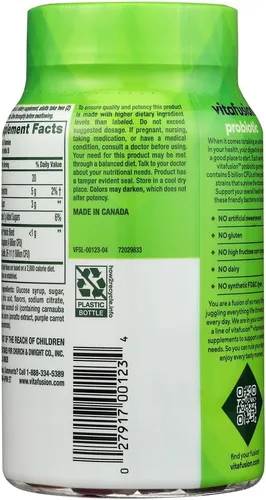 Vista 2 de vitafusion Suplementos de gomitas probióticas, suplementos nutricionales probióticos con sabor a frambuesa, melocotón y mango, 70