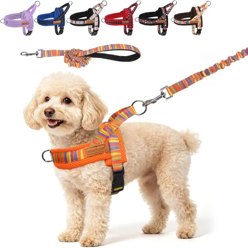 Vista 24 de BEAUTYZOO Arnés para Perros Pequeños, Juego de Arnés y Correa sin Tirones, Arnés de Pecho para Cachorros a Prueba de Escapes con Mango, Arnés Beige