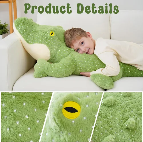 Vista 3 de Animales de peluche de cocodrilo gigante, animales de peluche de cocodrilo gigante, juguete de peluche de cocodrilo grande de 52 pulgadas, enorme