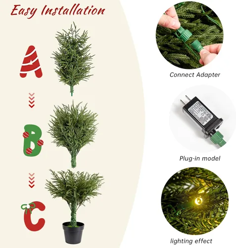 Vista 4 de 2Pack 5FT Pre-Lit Artificial Norfolk Pine Christmas Tree – Realistic Potted Tree, 180 Warm White LED Lights, Potted Faux Norfolk Pine Christmas Tree